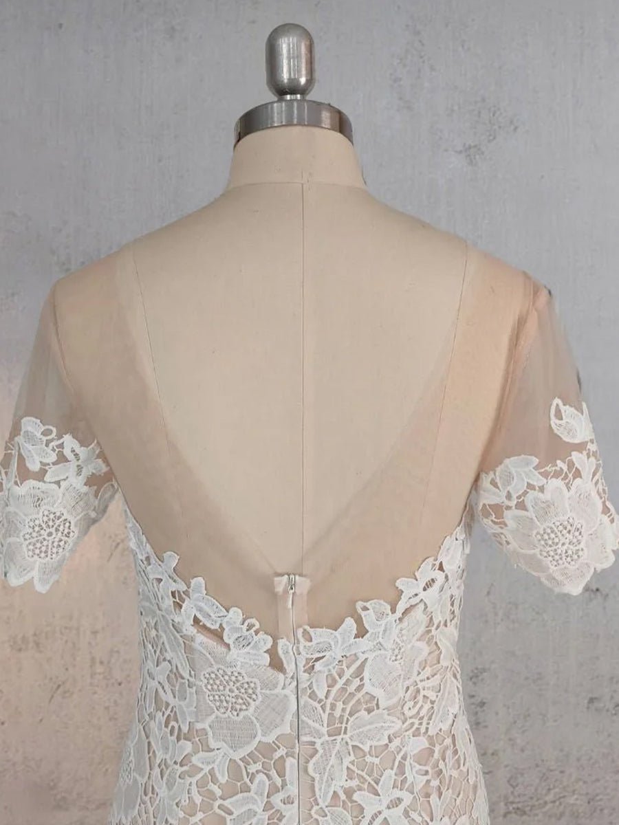 Mermaid Scoop Illusion Neck Floral Wedding Dress - KissProm