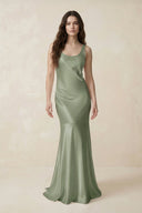 Mermaid Scoop Neck Satin Bridesmaid Dress with Bow in Dove Gray - KissProm Bridesmaid Dresses