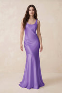 Mermaid Scoop Neck Satin Bridesmaid Dress with Bow in Lilac - KissProm Bridesmaid Dresses