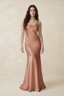 Mermaid Scoop Neck Satin Bridesmaid Dress with Bow in Rosette - KissProm Bridesmaid Dresses