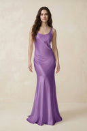 Mermaid Scoop Neck Satin Bridesmaid Dress with Bow in Wisteria - KissProm Bridesmaid Dresses