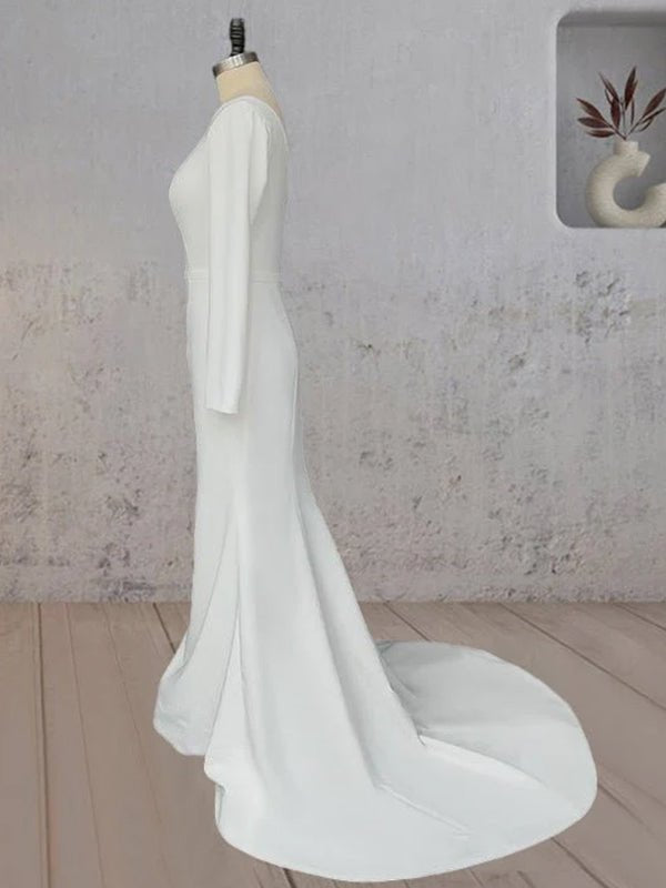 Mermaid Scoop Neck V Back Satin Wedding Dress - KissProm