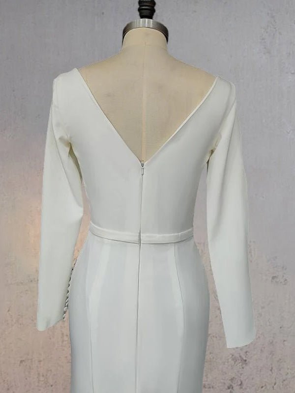 Mermaid Scoop Neck V Back Satin Wedding Dress - KissProm