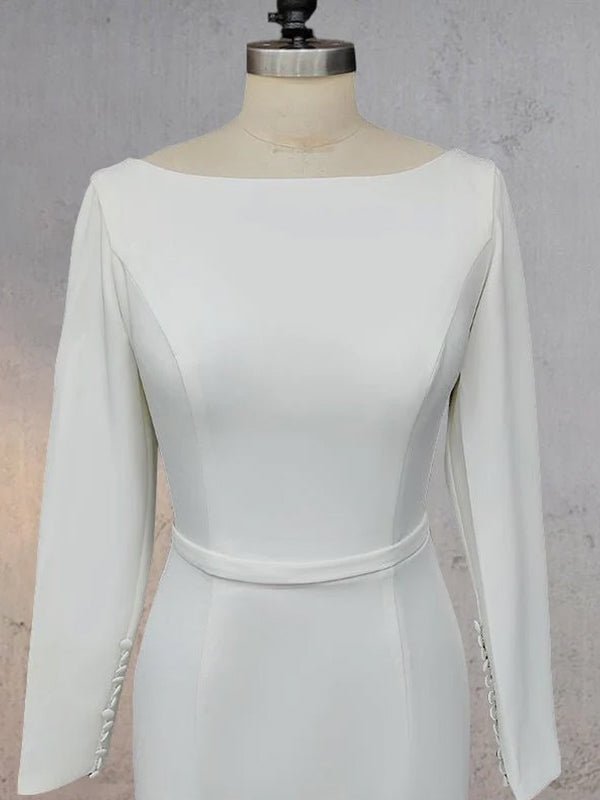 Mermaid Scoop Neck V Back Satin Wedding Dress - KissProm