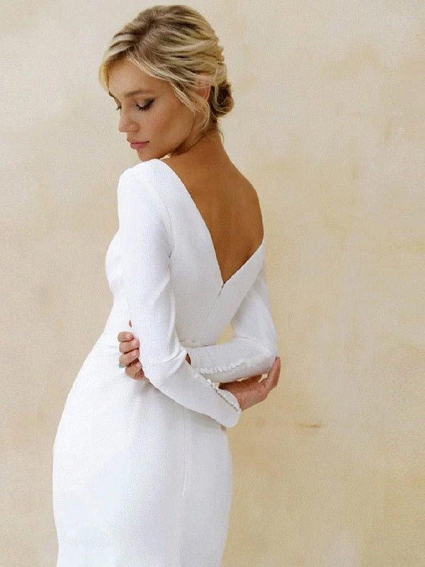 Mermaid Scoop Neck V Back Satin Wedding Dress - KissProm