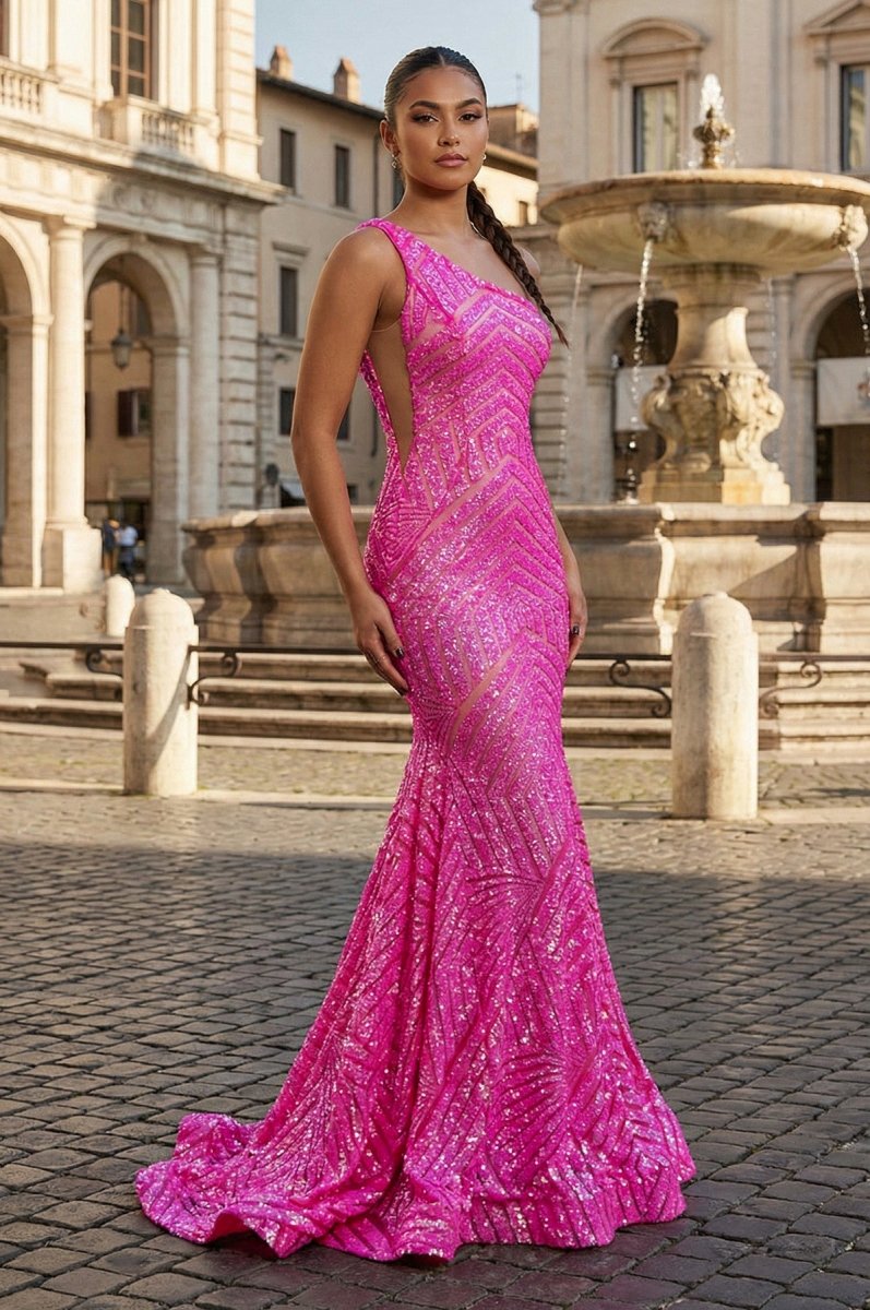 Mermaid Unique One Shoulder Sequins Prom Dress - KissProm