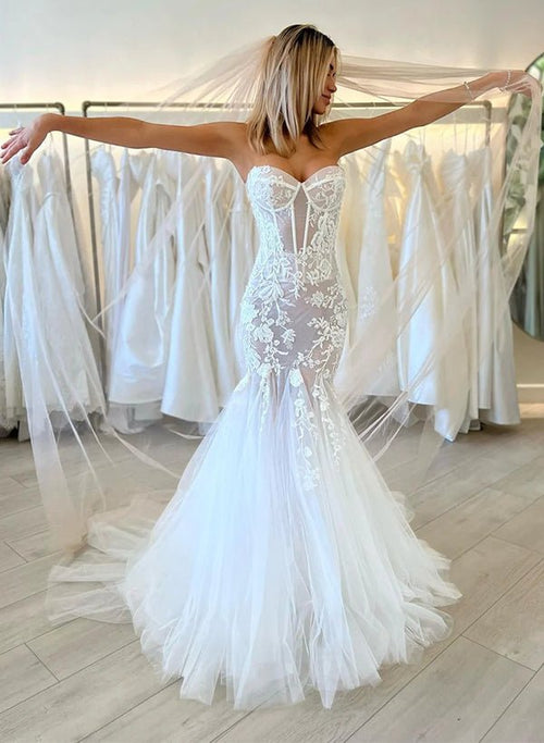 Mermaid Sexy Sweetheart Sleeveless Lace Wedding Dresses