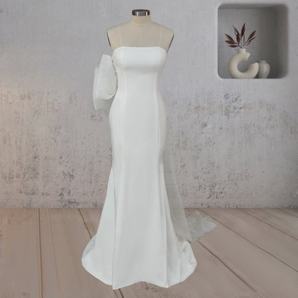 Mermaid Simple Ruffled White Wedding Dress