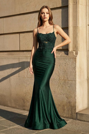 Mermaid Spaghetti Straps Dark Green Long Prom Dress with Appliques - KissProm