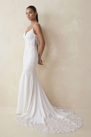Mermaid Spaghetti Straps Lace Open Back Wedding Dress in White - KissProm Wedding Dresses