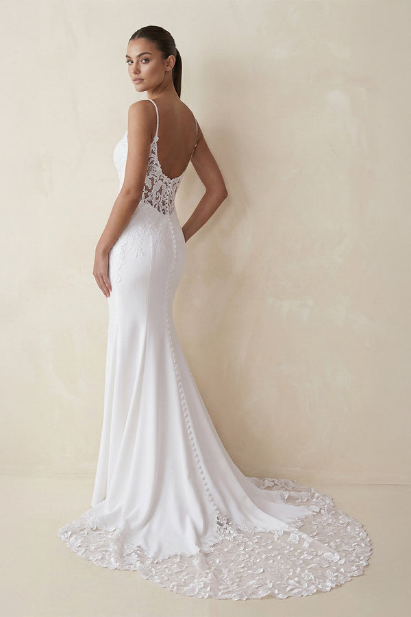 Mermaid Spaghetti Straps Lace Open Back Wedding Dress in White - KissProm Wedding Dresses