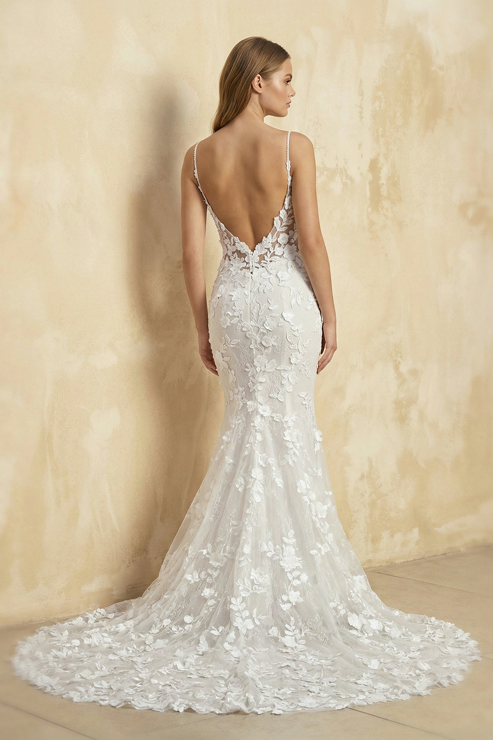 Monreal | Mermaid Spaghetti Straps V-neck Lace Wedding Dresses