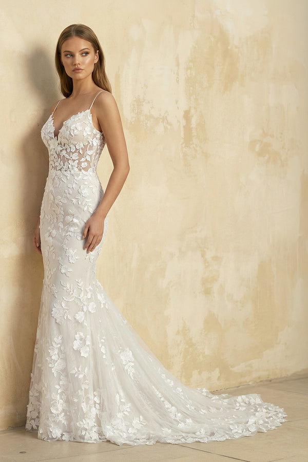 Monreal | Mermaid Spaghetti Straps V-neck Lace Wedding Dresses