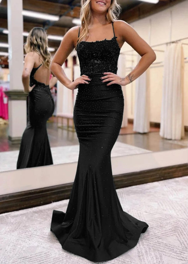 Mermaid Spaghetti Straps Dark Green Long Prom Dress with Appliques Mermaid Spaghetti Straps Dark Green Long Prom Dress with Appliques