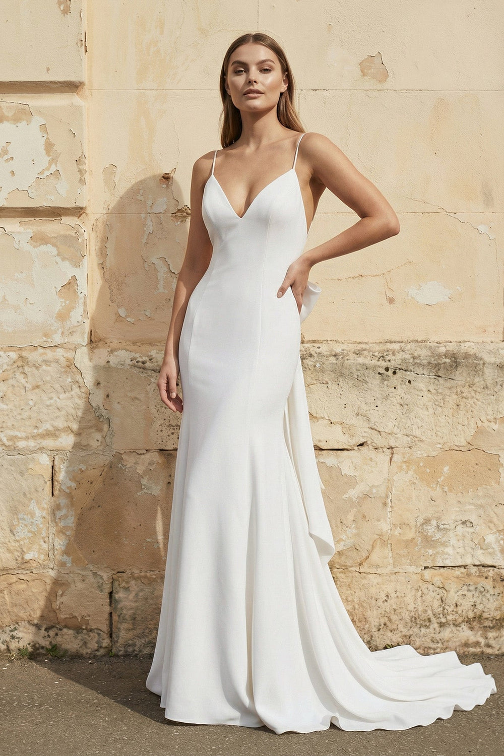 Mermaid Spaghetti Straps Wedding Dress in White – Dress by KissProm | Available at KissProm