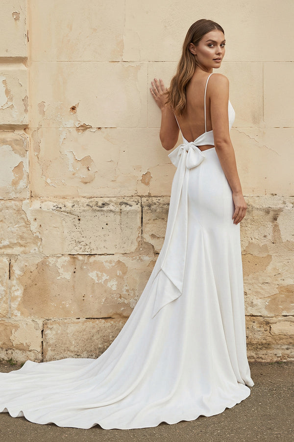 Mermaid Spaghetti Straps Wedding Dress in White – Dress by KissProm | Available at KissProm