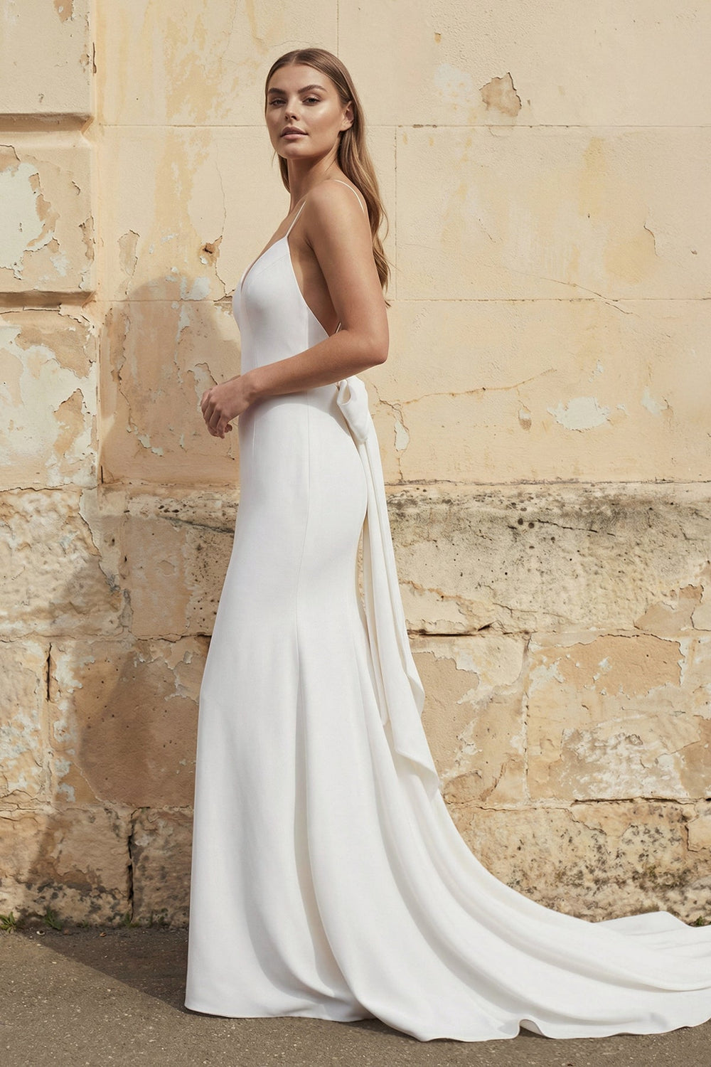 Mermaid Spaghetti Straps Wedding Dress in White – Dress by KissProm | Available at KissProm