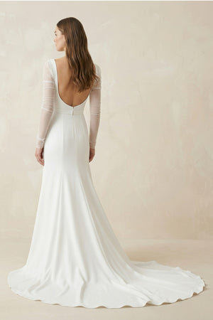 Mermaid Square Neck Long Sleeves White Satin Wedding Dresses– Wedding Dresses by KissProm | Available at KissProm