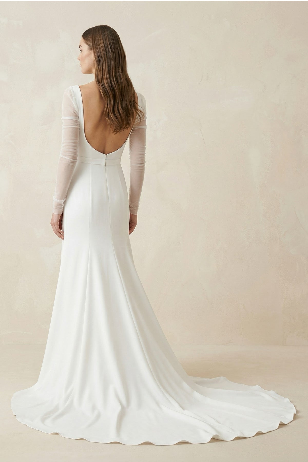 Mermaid Square Neck Long Sleeves White Satin Wedding Dresses, Diamond White / 16