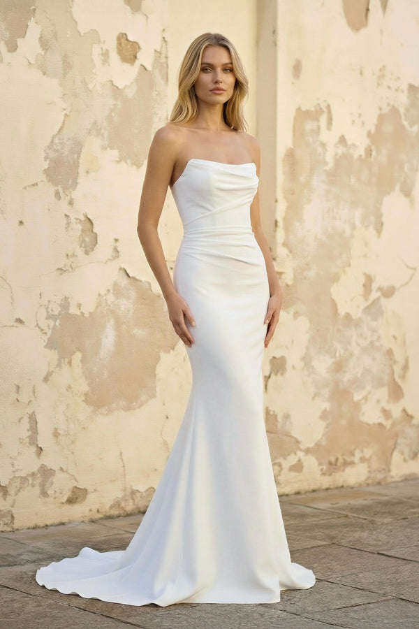 Lilia | Mermaid Satin Sleeveless Wedding Dress With Sweep Train