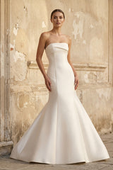 Elegant Mermaid Strapless Satin Sleeveless Wedding Dresses – Wedding Dresses by KissProm | Available at KissProm