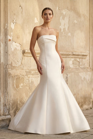 Elegant Mermaid Strapless Satin Sleeveless Wedding Dresses – Wedding Dresses by KissProm | Available at KissProm