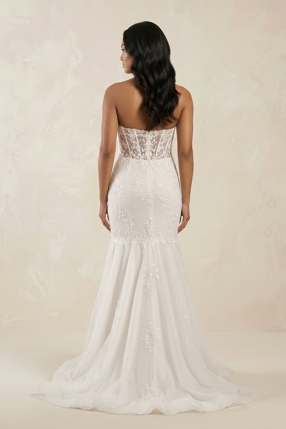 Mermaid Sweetheart Appliqued Tulle Wedding Dress in White - KissProm Wedding Dresses