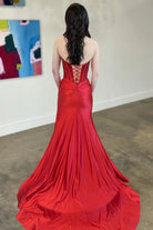 Kenzia | Red - Sweetheart Mermaid Satin Beaded Prom Dressed With Slit - KissProm