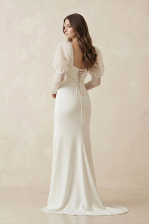 Casual Sweetheart Long Sleeve Satin With Side Slit Beach Wedding Dress – Wedding Dresses by KissProm | Available at KissProm