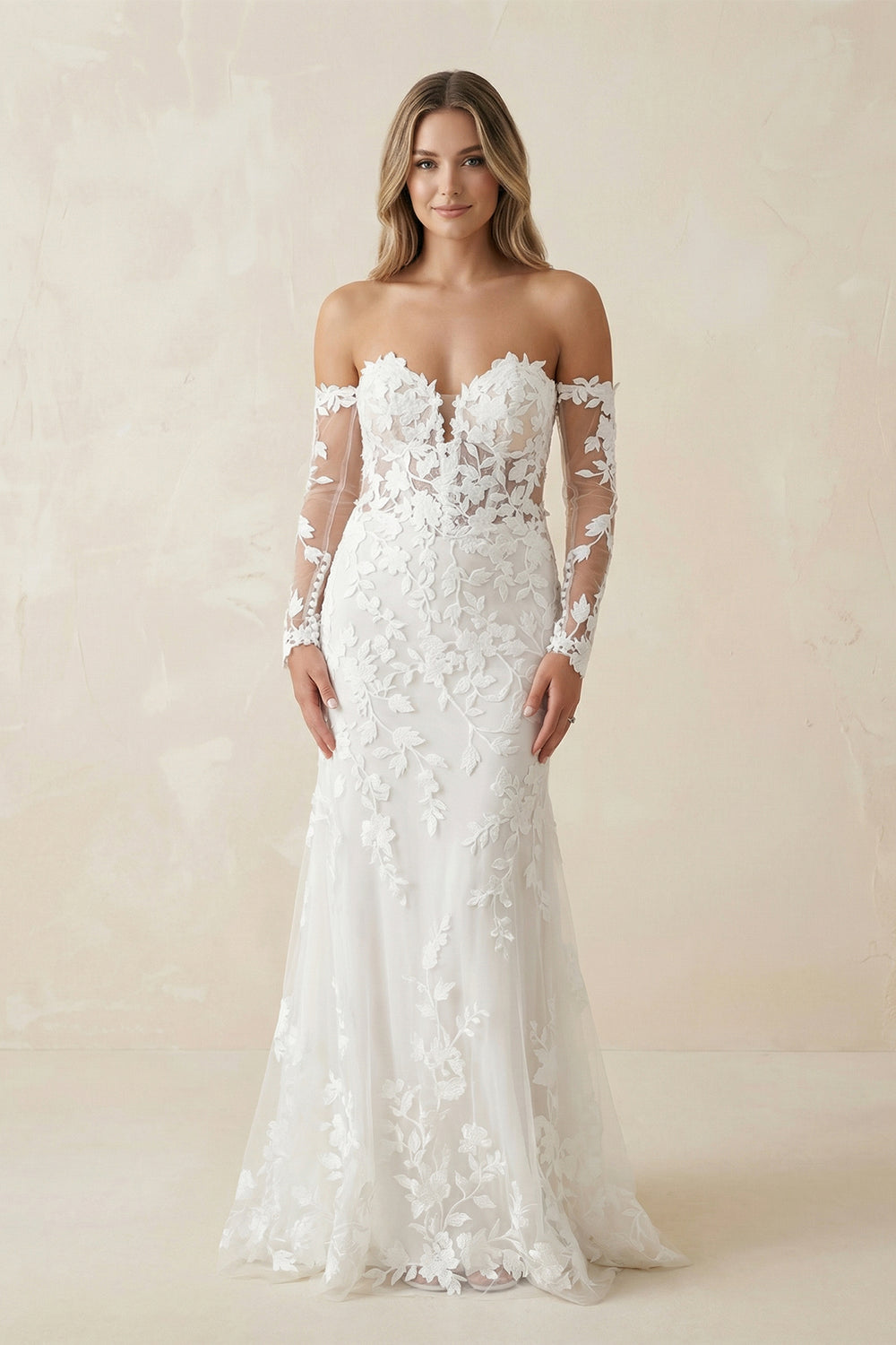 Mermaid Sweetheart Tulle Appliques Wedding Dresses with Sleeves– Wedding Dresses by KissProm | Available at KissProm