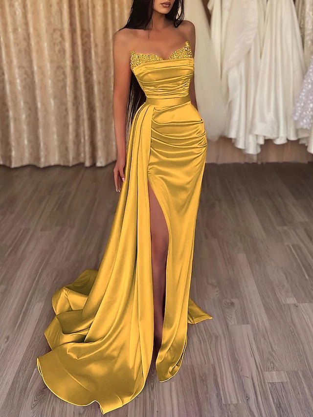 Mermaid Evening Gown Sexy Dress Prom Court Train Sleeveless Strapless