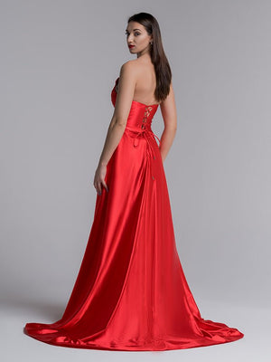 Mermaid Evening Gown Sexy Dress Prom Court Train Sleeveless Strapless Satin with Slit Pure Color - KISSPROM PROM DRESSES