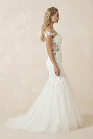 Sexy Mermaid Lace and Tulle Appliqued Cap Sleeve Bridal Gown – Wedding Dresses by KissProm | Available at KissProm