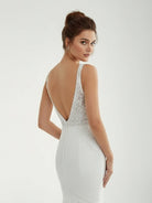 Mermaid White V Neck Illusion Wedding Dress - KissProm