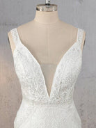 Mermaid White V Neck Illusion Wedding Dress - KissProm