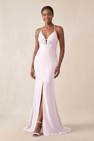 Mermaid V - Neck Satin Bridesmaid Dress With Slit in Dusk - KissProm Bridesmaid Dresses