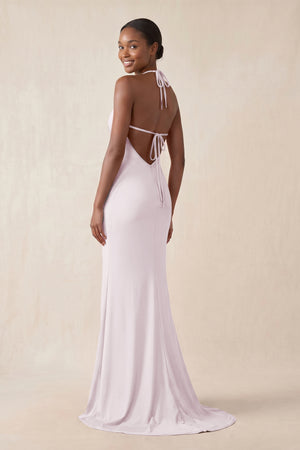 Mermaid V - Neck Satin Bridesmaid Dress With Slit in Dusk - KissProm Bridesmaid Dresses