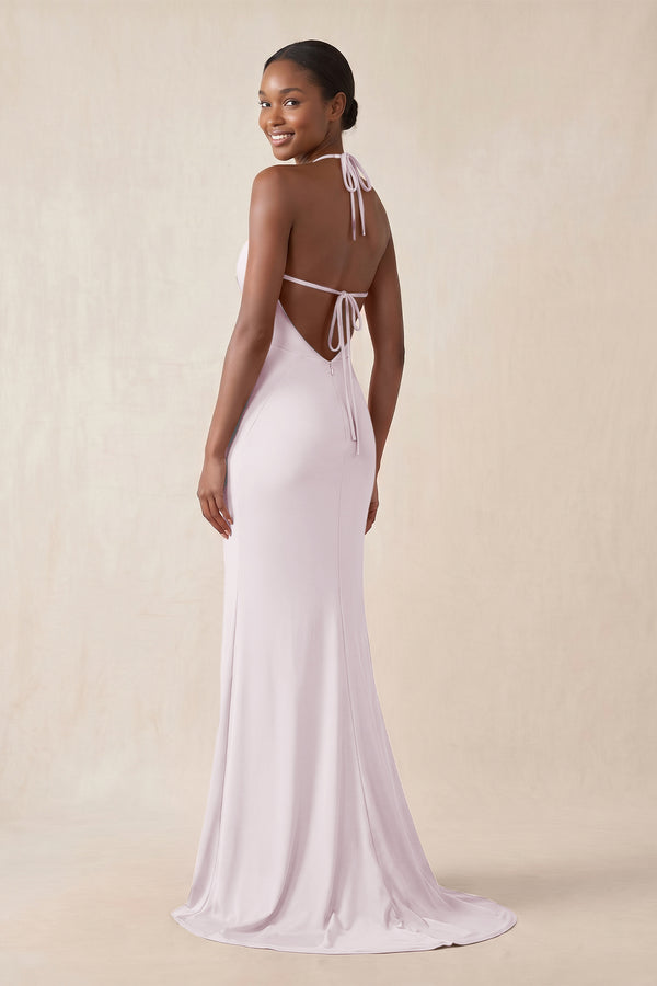 Mermaid V - Neck Satin Bridesmaid Dress With Slit in Dusk - KissProm Bridesmaid Dresses