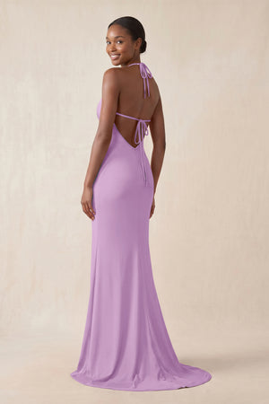 Mermaid V - Neck Satin Bridesmaid Dress With Slit in Vintage Mauve - KissProm Bridesmaid Dresses