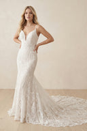 Paulina | Mermaid V-Neck Spaghetti Straps Sweep Train Lace Wedding Dress – Wedding Dresses by KissProm | Available at KissProm