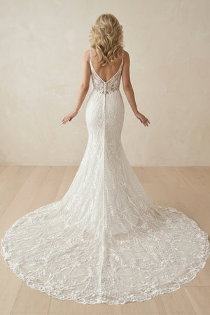 Paulina | Mermaid V-Neck Spaghetti Straps Sweep Train Lace Wedding Dress – Wedding Dresses by KissProm | Available at KissProm