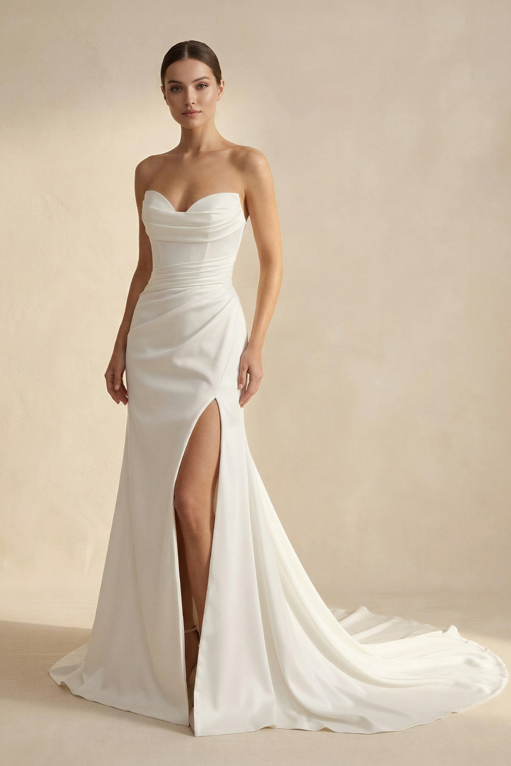 Sia | Mermaid Strapless Satin Wedding Dress With Convenient Detachable Skirt – Wedding Dresses by KissProm | Available at KissProm