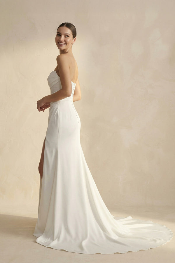 Sia | Mermaid Strapless Satin Wedding Dress With Convenient Detachable Skirt – Wedding Dresses by KissProm | Available at KissProm