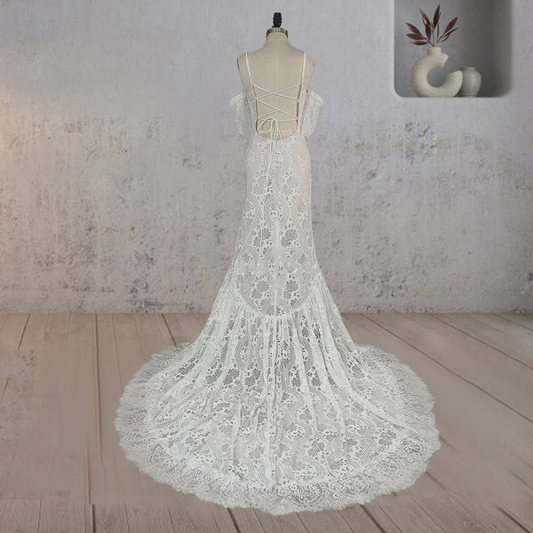 blue dress for baby girl Mermaid White Halter Neck Lace Wedding Dress