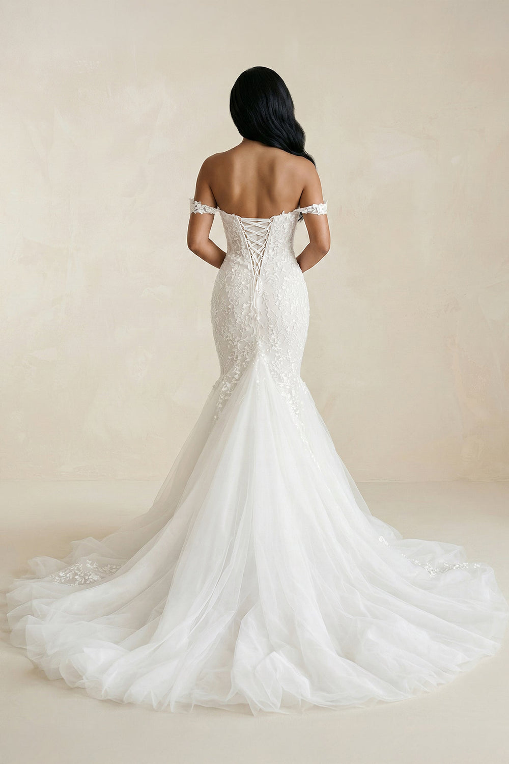Amoura | Mermaid White Lace Sweep Train Long Wedding Dress with Appliques – Wedding Dresses by KissProm | Available at KissProm