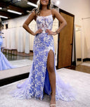 Mermaid Spaghetti Straps Lace Tulle Prom Dress with Slit – Prom Dress by KissProm | Available at KissProm