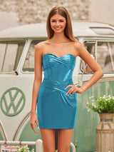 Metallic Blue Sweetheart Corset Sheath Mini Party Dress | KISSPROM