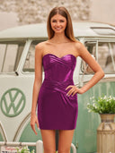 Metallic Magenta Sweetheart Corset Sheath Mini Party Dress | KISSPROM