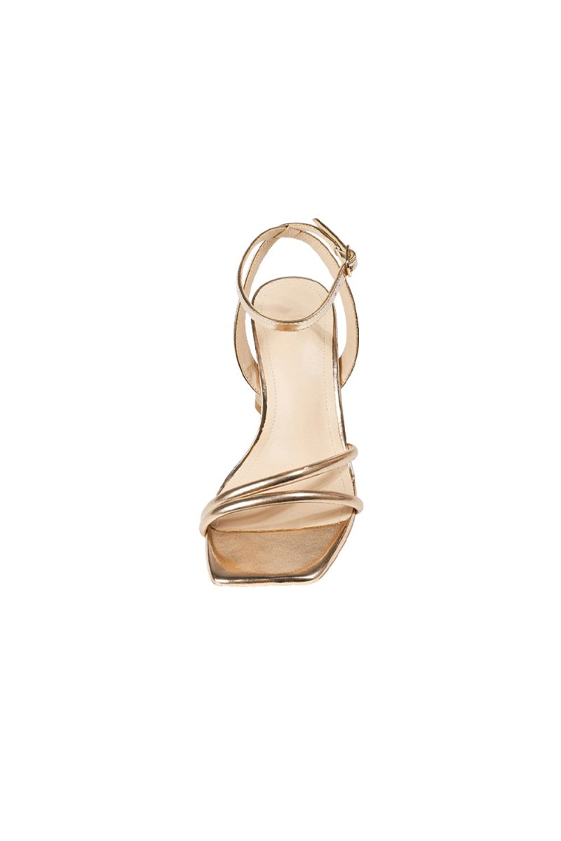 Metallic Strappy Block-Heel Sandals