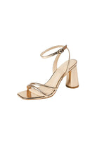 Metallic Strappy Block-Heel Sandals
